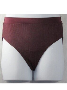 Sanctuary Womens Banded High-Waist Ribbed Bikini Swim Bottom, Eggplant Purple, M